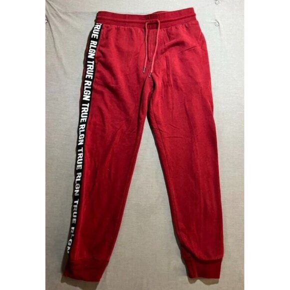 True Religion Side Taping Sweatpants Adult Medium Red Drawstrings Comfort Mens. - Picture 1 of 11